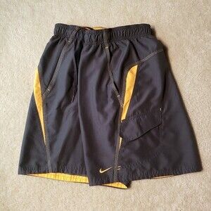 Nike Grey and Gold Activewear Swimsuit Bottoms - Medium - Hidden Pocket